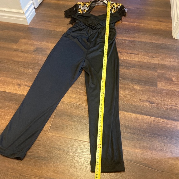Vintage Black Gold Silver sequin fringe JUMPSUIT ROMPER pantsuit Party NYE - Picture 12 of 14